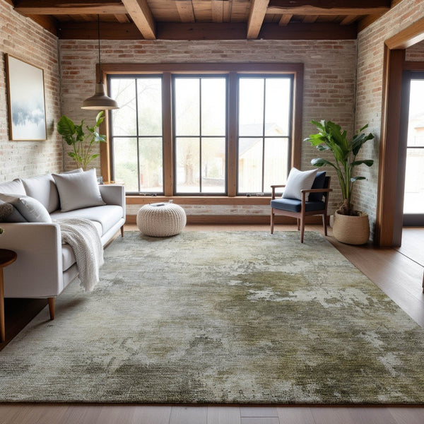 HomeRoots 10' Abstract Area Rug in Wheat, Ivory & Taupe - Washable, UV Protected, Perfect for High-Traffic Spaces 687089