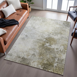HomeRoots 10' Abstract Area Rug in Wheat, Ivory & Taupe - Washable, UV Protected, Perfect for High-Traffic Spaces 687089