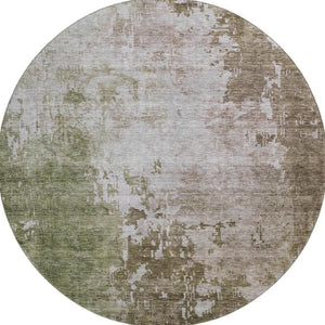 HomeRoots 8' Abstract Round Rug in Brown, Beige & Green - Washable, UV-Protected, Stain Resistant & Durable Design 687092