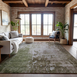 HomeRoots 8' X 10' Contemporary Abstract Washable Area Rug in Brown, Beige & Green – UV Protected & Durable! 687093