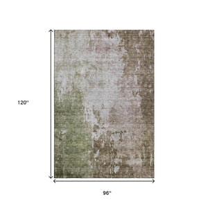HomeRoots 8' X 10' Contemporary Abstract Washable Area Rug in Brown, Beige & Green – UV Protected & Durable! 687093