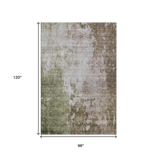 HomeRoots 8' X 10' Contemporary Abstract Washable Area Rug in Brown, Beige & Green – UV Protected & Durable! 687093