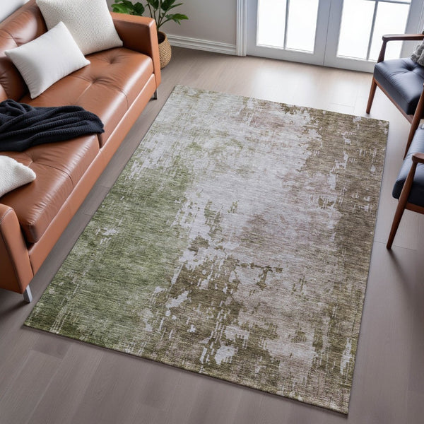 HomeRoots 9' X 12' Abstract Washable Area Rug in Brown, Beige & Green – UV Resistant, Durable & Stylish! 687094