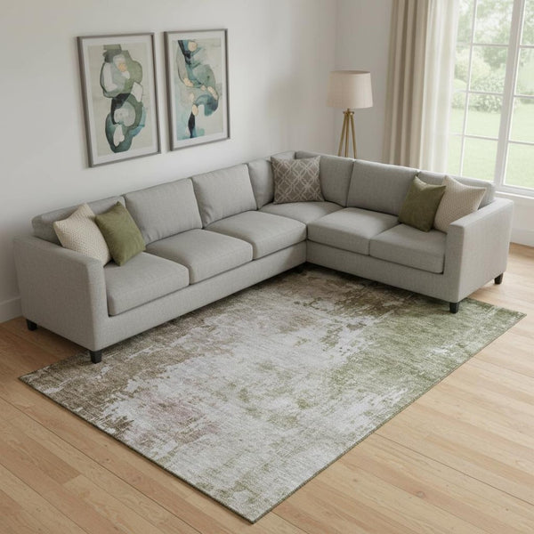 HomeRoots 9' X 12' Abstract Washable Area Rug in Brown, Beige & Green – UV Resistant, Durable & Stylish! 687094