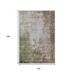 HomeRoots 10' X 14' Abstract Area Rug in Brown, Beige & Green - Washable, UV Protected, Stain Resistant Beauty 687095