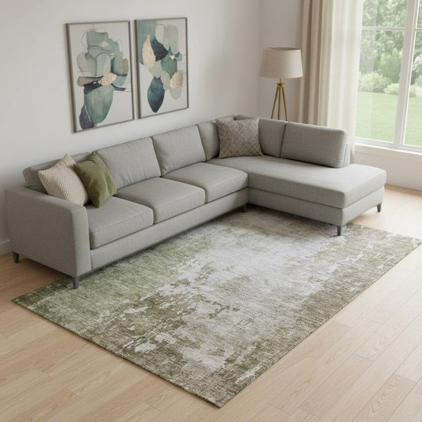HomeRoots 10' X 14' Abstract Area Rug in Brown, Beige & Green - Washable, UV Protected, Stain Resistant Beauty 687095