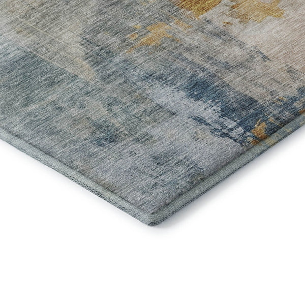 HomeRoots 8' Linen Gold and Teal Abstract Washable Round Rug – Stylish, Durable, UV-Protected for Active Homes 687098