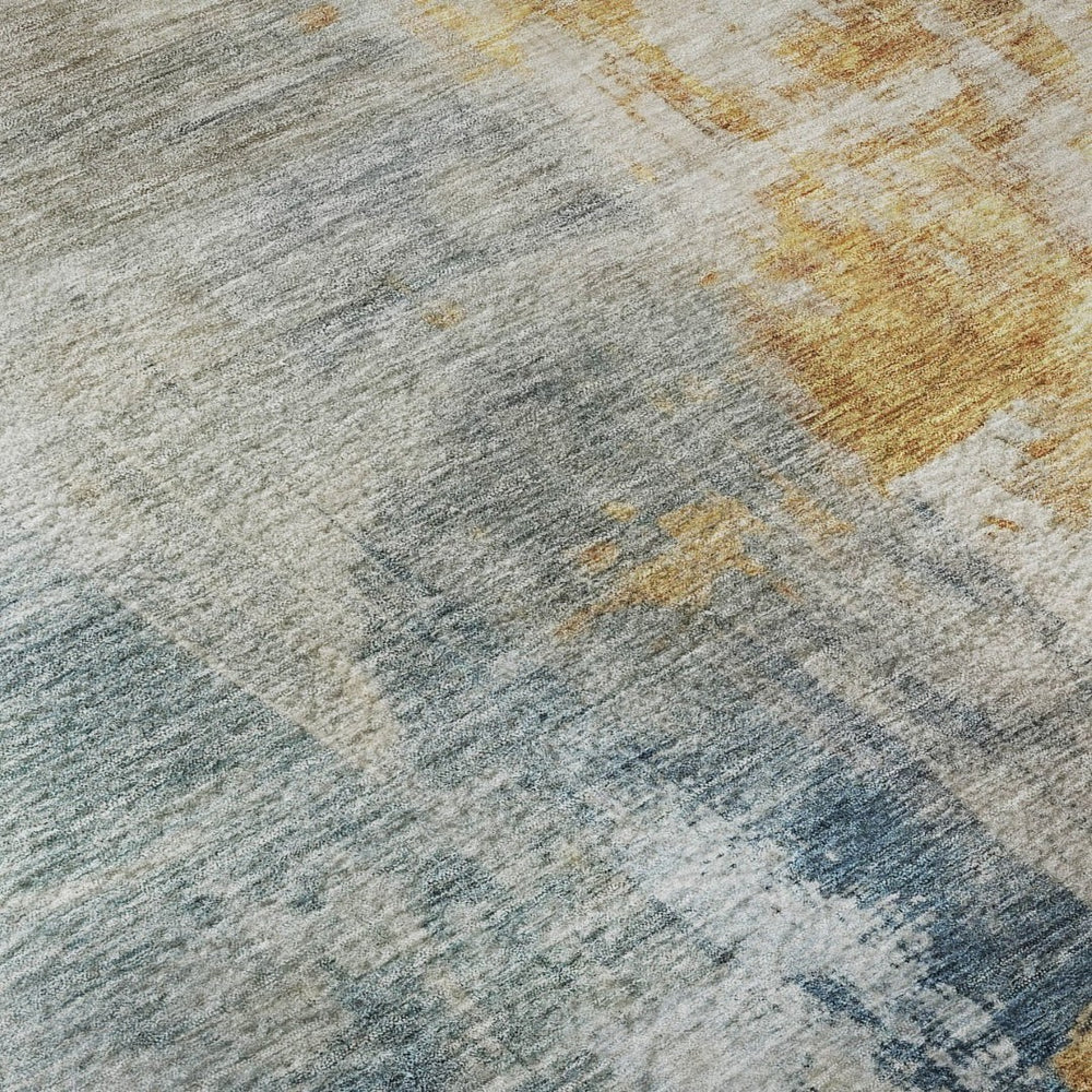 HomeRoots 8' X 10' Abstract Washable Area Rug in Linen Gold & Teal with UV Protection for Easy Care Living Spaces 687099