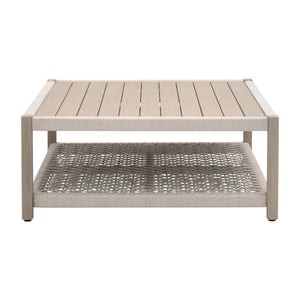 Essentials for Living Wrap Outdoor Teak Coffee Table with Rope Woven Shelf for Coastal Patio Lounge Spaces Square 6870SQ.OAT/W-ET