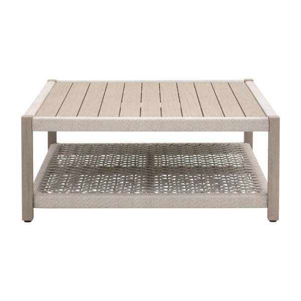 Essentials for Living Wrap Outdoor Teak Coffee Table with Rope Woven Shelf for Coastal Patio Lounge Spaces Square 6870SQ.OAT/W-ET