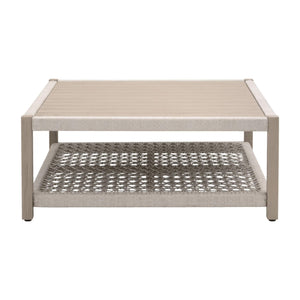 Essentials for Living Wrap Outdoor Teak Coffee Table with Rope Woven Shelf for Coastal Patio Lounge Spaces Square 6870SQ.OAT/W-ET