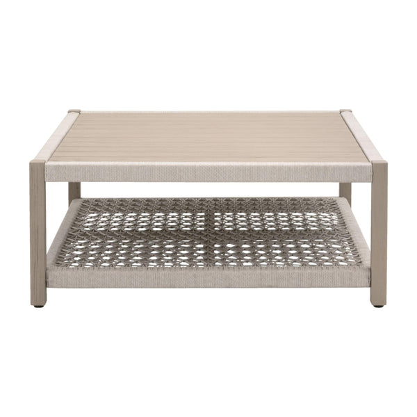 Essentials for Living Wrap Outdoor Teak Coffee Table with Rope Woven Shelf for Coastal Patio Lounge Spaces Square 6870SQ.OAT/W-ET