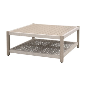 Essentials for Living Wrap Outdoor Teak Coffee Table with Rope Woven Shelf for Coastal Patio Lounge Spaces Square 6870SQ.OAT/W-ET