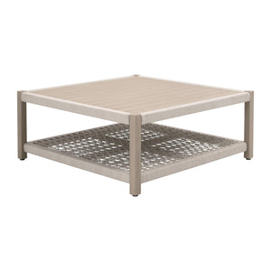 Essentials for Living Wrap Outdoor Teak Coffee Table with Rope Woven Shelf for Coastal Patio Lounge Spaces Square 6870SQ.OAT/W-ET