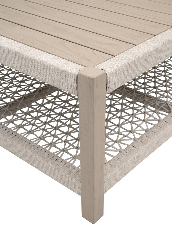 Essentials for Living Wrap Outdoor Teak Coffee Table with Rope Woven Shelf for Coastal Patio Lounge Spaces Square 6870SQ.OAT/W-ET