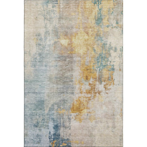 HomeRoots 10' X 14' Linen Gold and Teal Abstract Area Rug - Washable, UV-Protected, Durable Design for Homes 687101