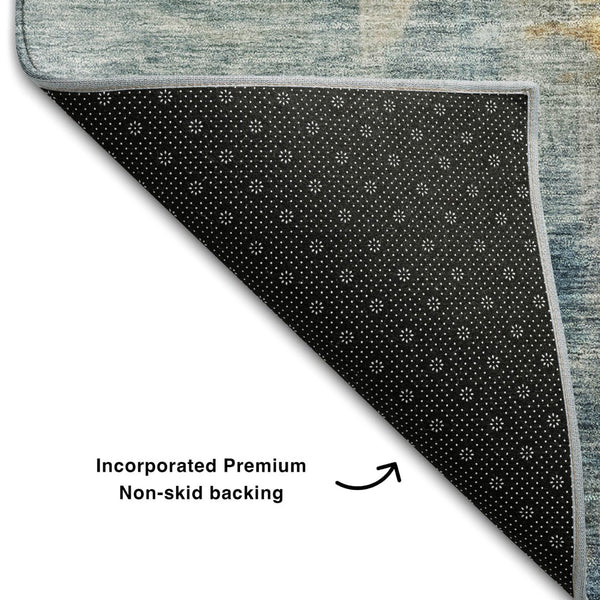 HomeRoots 10' X 14' Linen Gold and Teal Abstract Area Rug - Washable, UV-Protected, Durable Design for Homes 687101