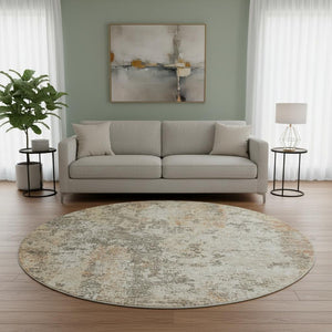 HomeRoots 8' Terra Cotta Brown & Gray Abstract Washable Round Rug - UV Protection, Stain-Resistant & Soft! 687104