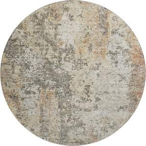 HomeRoots 8' Terra Cotta Brown & Gray Abstract Washable Round Rug - UV Protection, Stain-Resistant & Soft! 687104