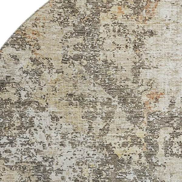 HomeRoots 8' Terra Cotta Brown & Gray Abstract Washable Round Rug - UV Protection, Stain-Resistant & Soft! 687104