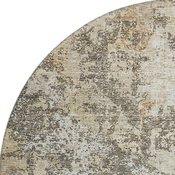 HomeRoots 8' Terra Cotta Brown & Gray Abstract Washable Round Rug - UV Protection, Stain-Resistant & Soft! 687104