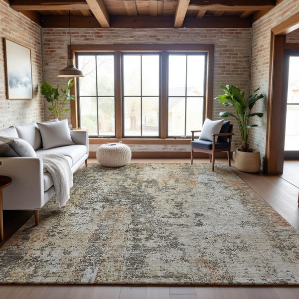 HomeRoots 8' X 10' Stylish Terra Cotta Brown and Gray Abstract Area Rug - Durable, Washable, UV Protected Design 687105