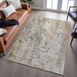 HomeRoots 8' X 10' Stylish Terra Cotta Brown and Gray Abstract Area Rug - Durable, Washable, UV Protected Design 687105