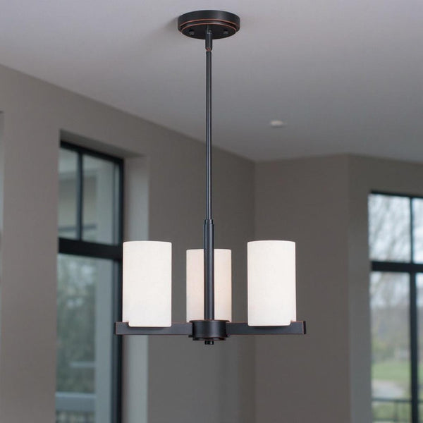 HomeRoots Three Light Dimmable Chandelier - Modern Steel Shades for Adjustable Ambiance in Any Room 687113