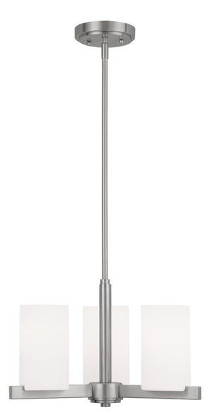 HomeRoots Nickel Three-Light Dimmable Chandelier with White Shades – Modern Metal Design for Elegant Illumination 687114