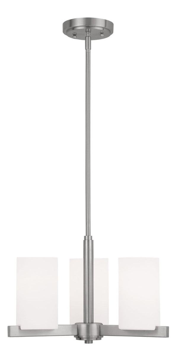 HomeRoots Nickel Three-Light Dimmable Chandelier with White Shades – Modern Metal Design for Elegant Illumination 687114
