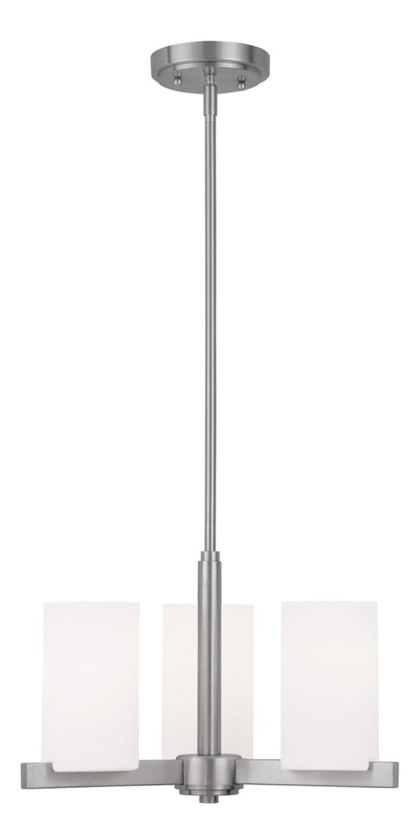 HomeRoots Nickel Three-Light Dimmable Chandelier with White Shades – Modern Metal Design for Elegant Illumination 687114