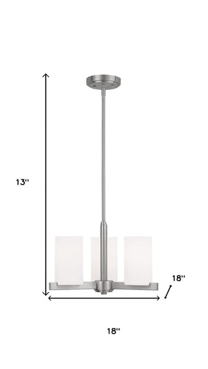 HomeRoots Nickel Three-Light Dimmable Chandelier with White Shades – Modern Metal Design for Elegant Illumination 687114