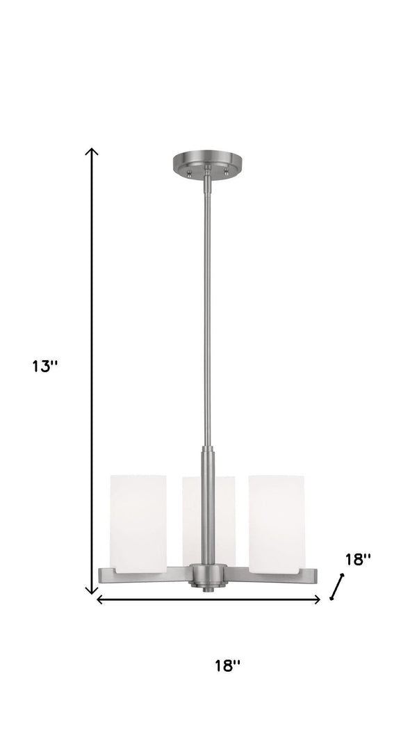 HomeRoots Nickel Three-Light Dimmable Chandelier with White Shades – Modern Metal Design for Elegant Illumination 687114