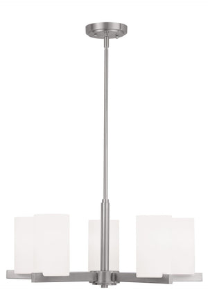 HomeRoots Five Light Dimmable Chandelier: Modern Steel Shades for Stylish Ambiance in Any Room 687115