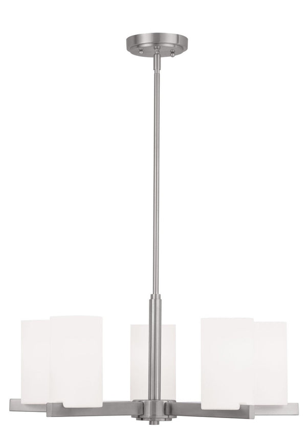 HomeRoots Five Light Dimmable Chandelier: Modern Steel Shades for Stylish Ambiance in Any Room 687115