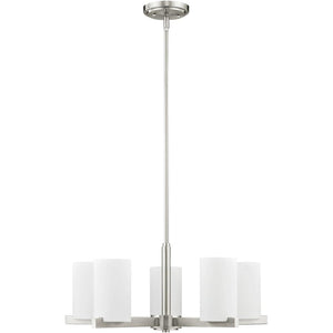 HomeRoots Five Light Dimmable Chandelier: Modern Steel Shades for Stylish Ambiance in Any Room 687115