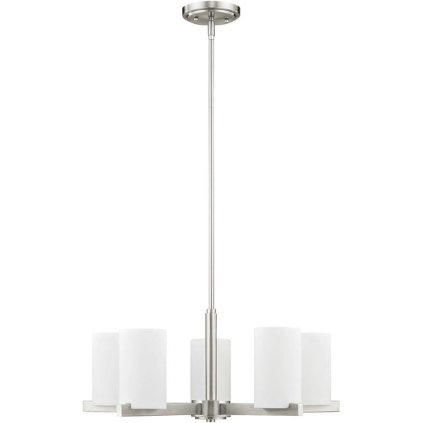 HomeRoots Five Light Dimmable Chandelier: Modern Steel Shades for Stylish Ambiance in Any Room 687115