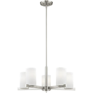 HomeRoots Five Light Dimmable Chandelier: Modern Steel Shades for Stylish Ambiance in Any Room 687115