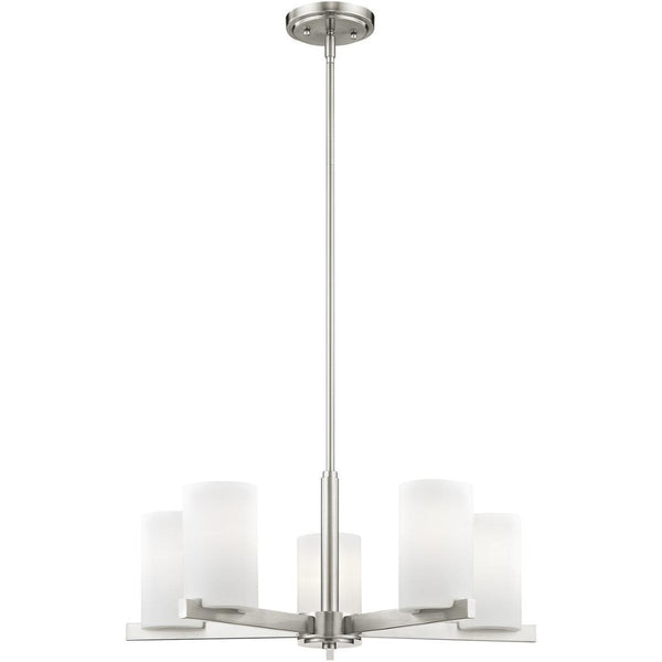 HomeRoots Five Light Dimmable Chandelier: Modern Steel Shades for Stylish Ambiance in Any Room 687115