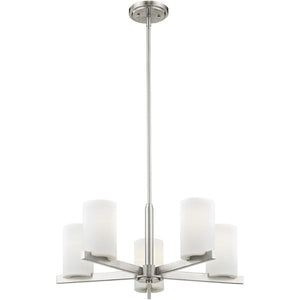 HomeRoots Five Light Dimmable Chandelier: Modern Steel Shades for Stylish Ambiance in Any Room 687115