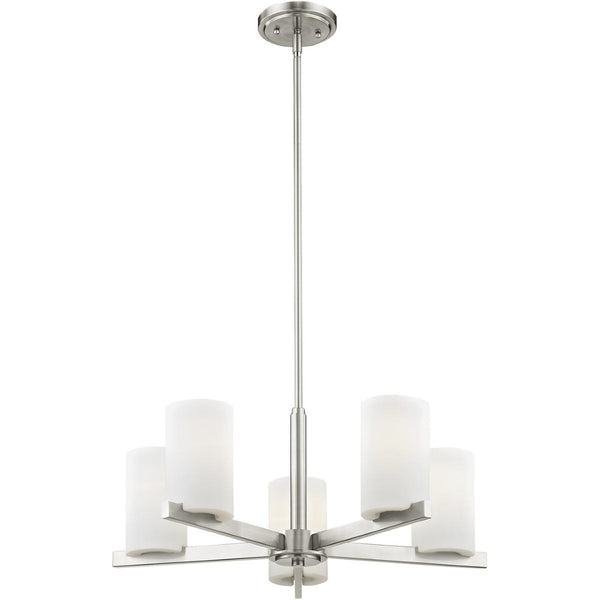 HomeRoots Five Light Dimmable Chandelier: Modern Steel Shades for Stylish Ambiance in Any Room 687115