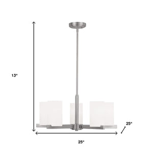HomeRoots Five Light Dimmable Chandelier: Modern Steel Shades for Stylish Ambiance in Any Room 687115