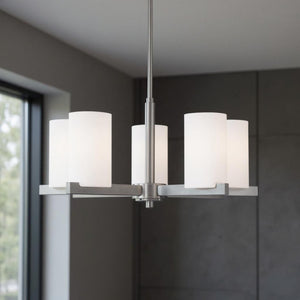 HomeRoots Five Light Dimmable Chandelier: Modern Steel Shades for Stylish Ambiance in Any Room 687115
