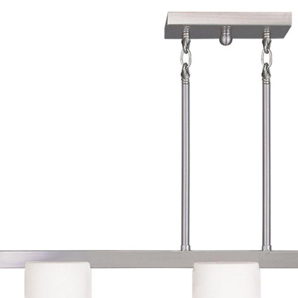 HomeRoots Nickel Modern Three-Light Dimmable Chandelier with White Shades for Stylish Home Illumination 687116