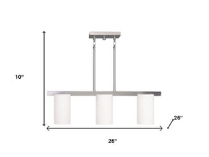 HomeRoots Nickel Modern Three-Light Dimmable Chandelier with White Shades for Stylish Home Illumination 687116