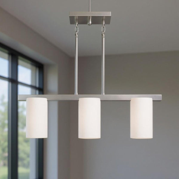 HomeRoots Nickel Modern Three-Light Dimmable Chandelier with White Shades for Stylish Home Illumination 687116