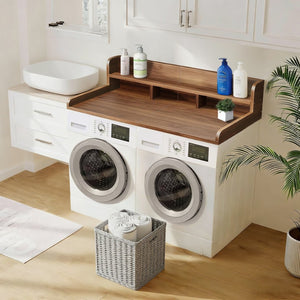 English Elm Washer Dryer Wood Look Shelf Topper with Raised Edge Double Layer Laundry Organizer Dark Walnut W2641P446883