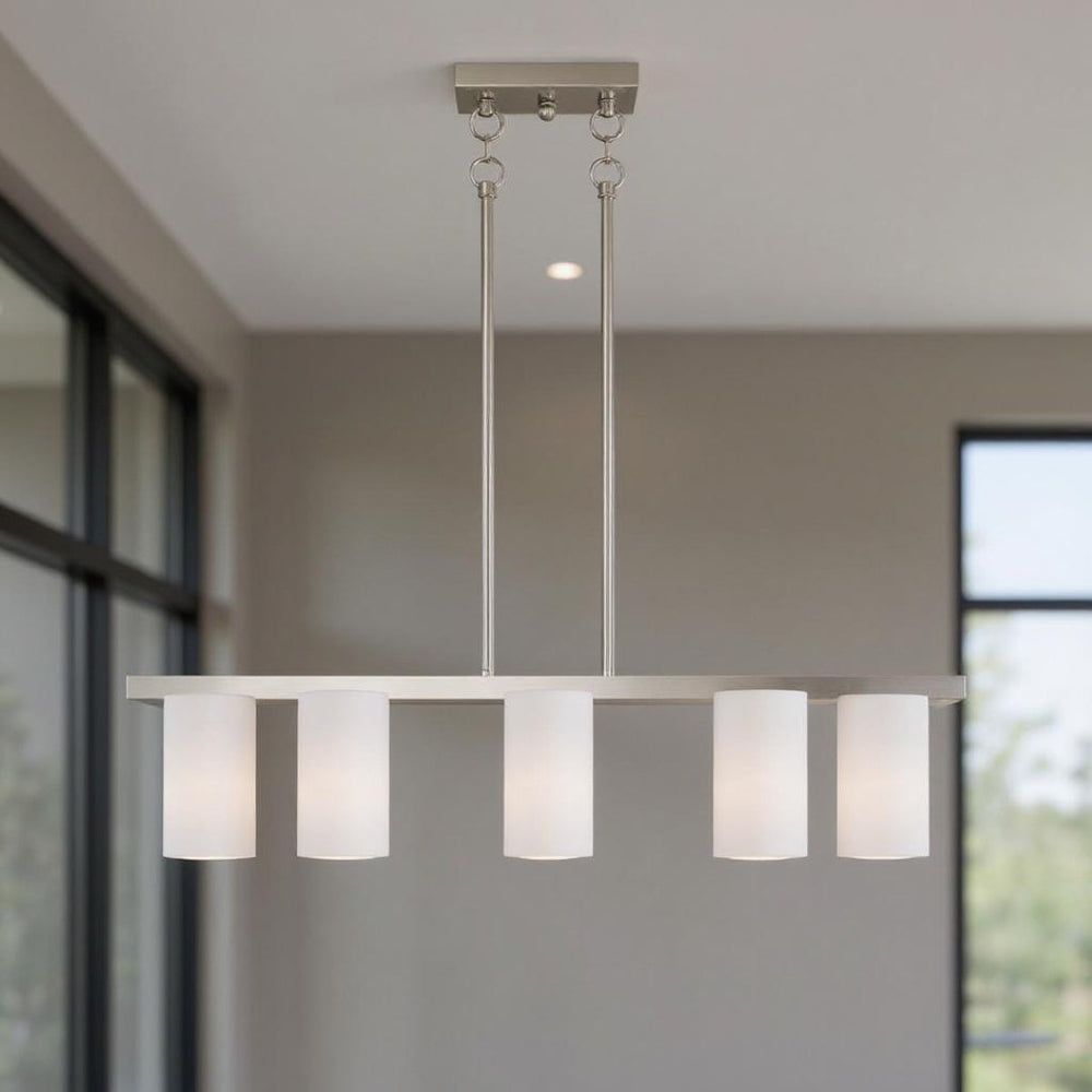 HomeRoots Five Light Dimmable Chandelier - Modern Cylinder Design with Steel Shades for Versatile Ambiance 687118
