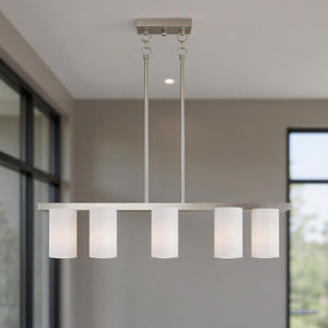HomeRoots Five Light Dimmable Chandelier - Modern Cylinder Design with Steel Shades for Versatile Ambiance 687118