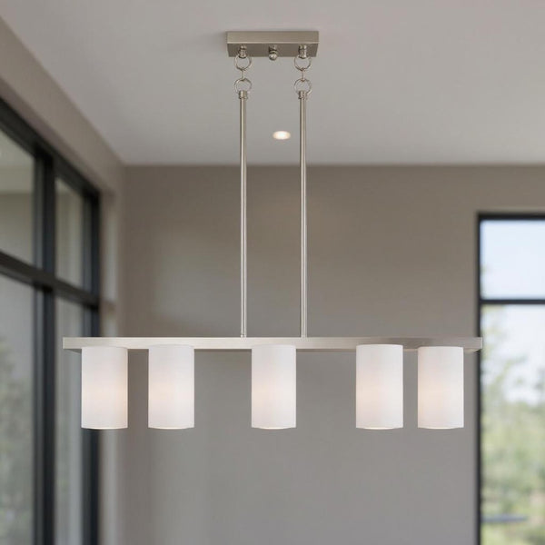 HomeRoots Five Light Dimmable Chandelier - Modern Cylinder Design with Steel Shades for Versatile Ambiance 687118
